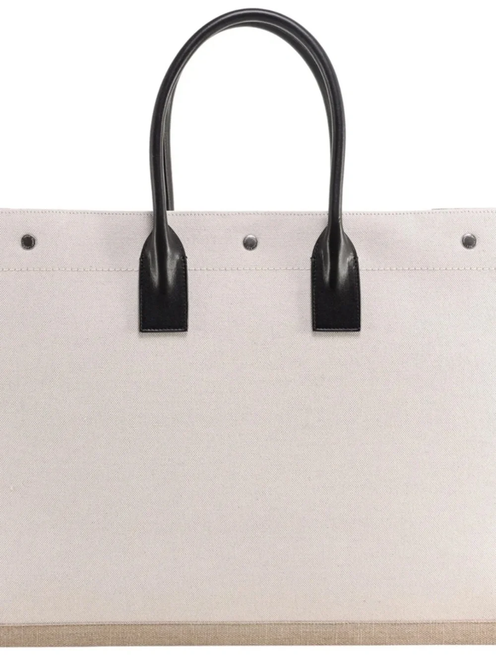 Saint Laurent YSL Rive Gauche White Black Canvas Logo Leather Tote Bag